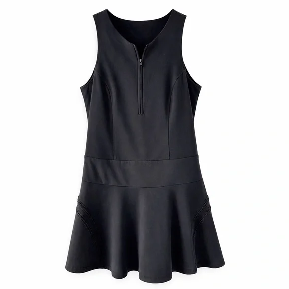 Sundays Zip Front Athletic Mini Dress Black Drop Waist Sporty Size Small - Picture 3 of 10